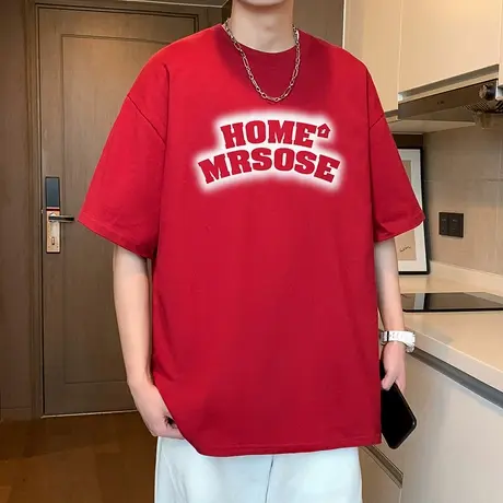 夏季新款潮牌印花短袖T恤男美式复古情侣圆领半袖港风大码上衣服商品大图