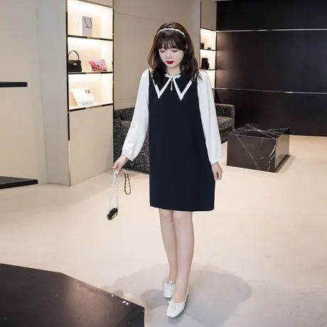 大码女装2022年秋季新款法式复古娃娃领气质胖妹妹mm显瘦连衣裙图片