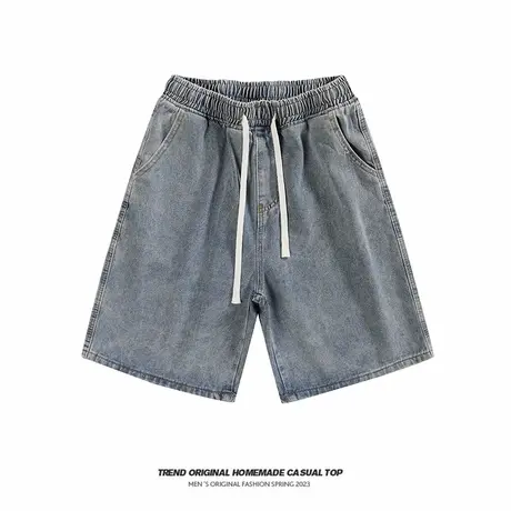 潮流复古牛仔短裤男女夏季薄款宽松休闲水洗高街潮牌直筒五分裤子商品大图
