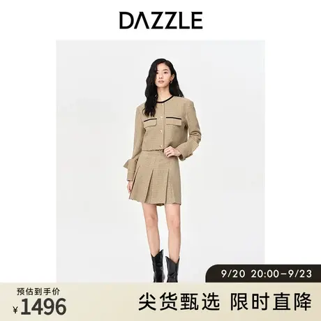 DAZZLE地素奥莱秋高级感通勤格纹短款小香风西装外套夹克上衣女图片