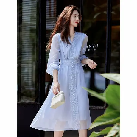 时尚气质连衣裙2025年夏季新款女V领收腰显瘦温柔简约大气长裙图片