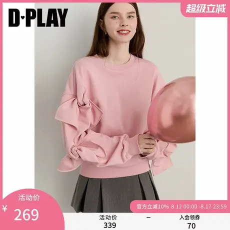 DPLAY2025年秋季新款粉色卫衣女好看蝴蝶结设计宽松圆领长袖上衣图片