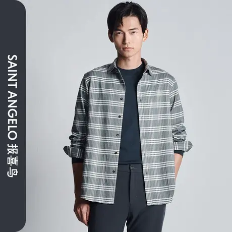 【创新格纹】报喜鸟秋季新款男士商务休闲长袖格纹衬衫中八领衬衣商品大图