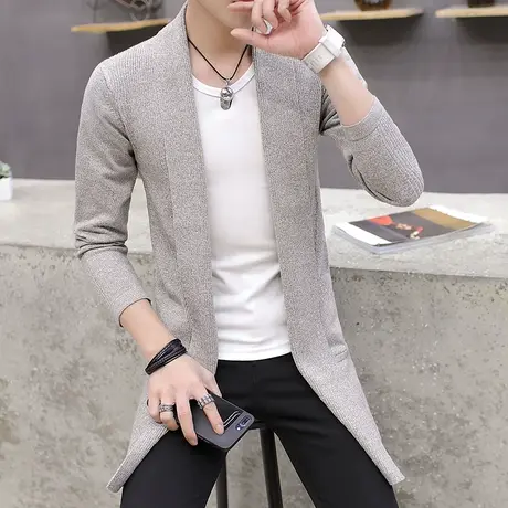 英伦开衫长袖外套男装春秋季中长款毛衣男士长款风衣青年韩版大衣图片