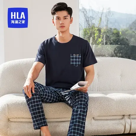 HLA/海澜之家男士家居套装纯棉柔软透气舒爽圆领短袖长裤休闲睡衣图片