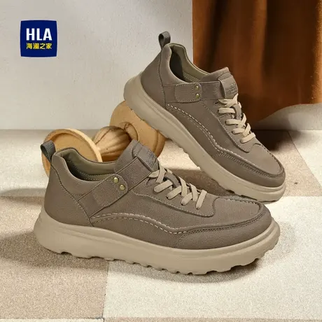 HLA/海澜之家男鞋新款秋季时尚潮流厚底休闲鞋百搭耐磨皮面免系带商品大图
