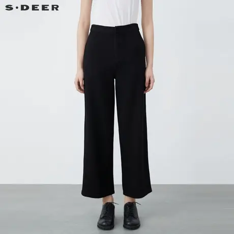 S·DEER圣迪奥女装新款冬季复古条纹插袋直筒阔腿长裤S20480826商品大图