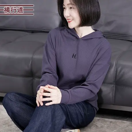 连帽字母绣花大码休闲宽松卫衣纯色带帽衫长袖外穿上衣春装简约商品大图