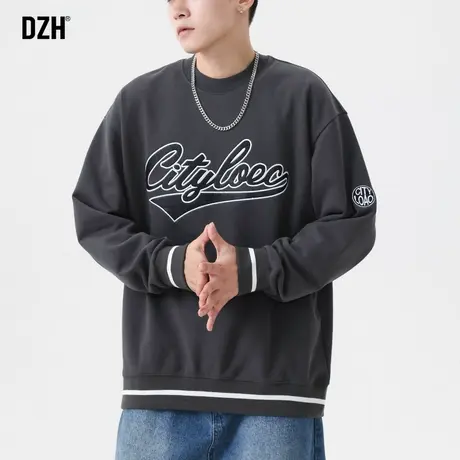 男士美式灰色卫衣男秋季圆领2023新款潮牌情侣装休闲男装运动外套商品大图