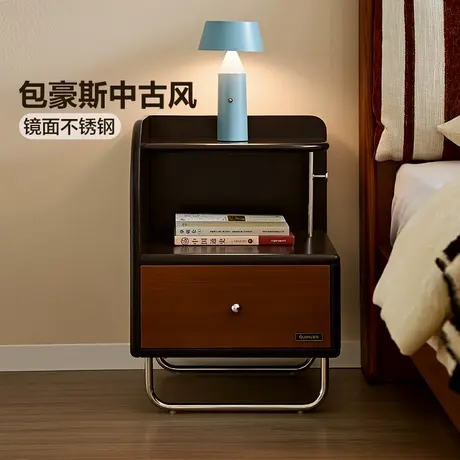 全友家居2025新款中古风床头柜家用卧室多元床头收纳置物储物柜商品大图