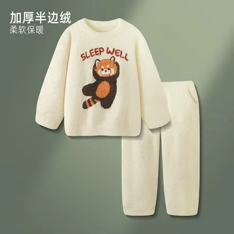 半边绒睡衣女款冬季可爱加厚小熊猫长袖套装秋冬可外穿保暖家居服商品大图