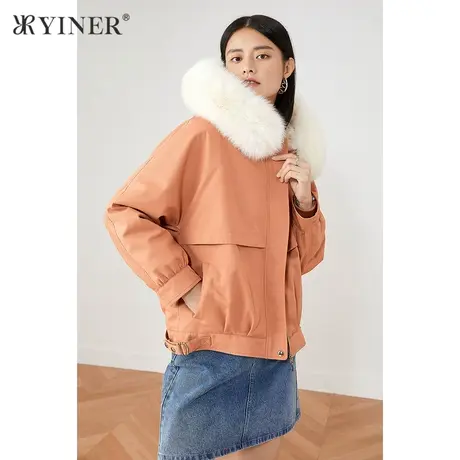 YINER音儿女装2021冬季新款短款皮衣皮草外套商品大图