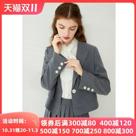 蓝色倾情秋冬季女装 简约洋气时髦高级感单排扣通勤短款西装外套图片