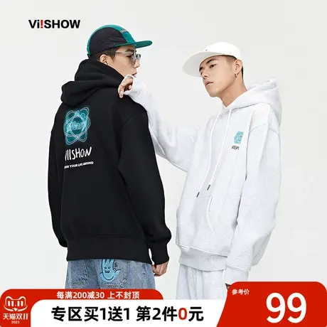 VIISHOW运动连帽卫衣男潮ins港风2023秋季新款纯棉宽松百搭套头衫商品大图