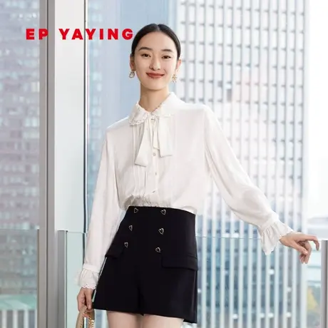 [唐嫣同款真丝系列]EP雅莹女装 荷叶边白衬衫 2023新款2120A图片