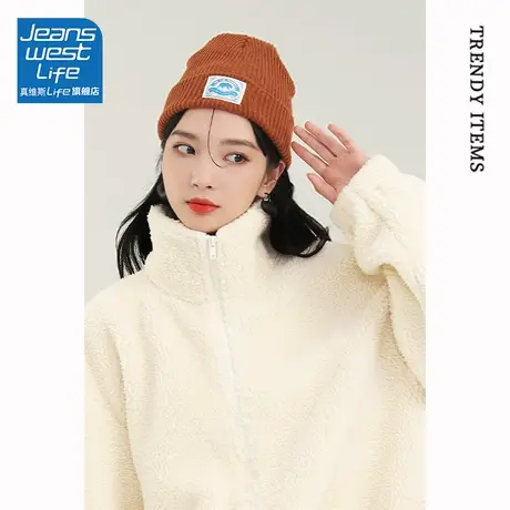 真维斯LIFE颗粒绒外套女冬季加绒加厚韩系慵懒风羊羔绒立领开衫潮商品大图