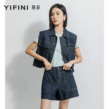 Yifini/易菲牛仔宽松短裤女夏装新款复古时尚休闲裤直筒短裤商品大图