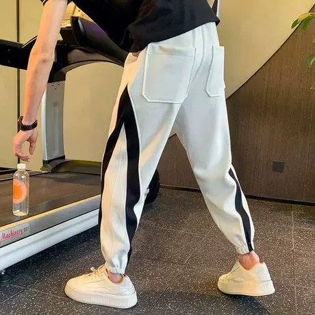 白色休闲裤男春秋季潮流男裤2023新款束腿运动裤潮牌小脚九分裤子商品大图