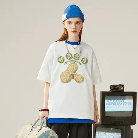 Nuthink港风潮牌oversize宽松短袖T恤BF小众创意大码半截袖圆领男商品大图