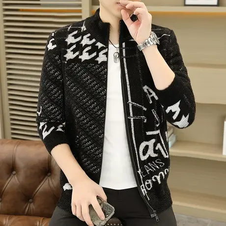 开衫毛衣男装秋季日系复古宽松慵懒风针织衫外穿男士拉链线衣外套商品大图