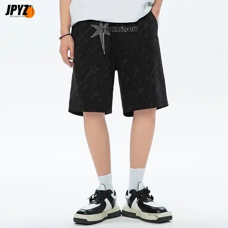 夏季薄款夜光印花休闲裤男士直筒短裤新款潮牌夏季宽松运动五分裤商品大图