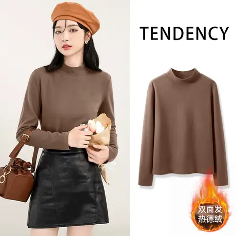 ZR真维斯2023秋冬季新款德绒半高领打底衫女时尚美式加绒内搭秋衣图片