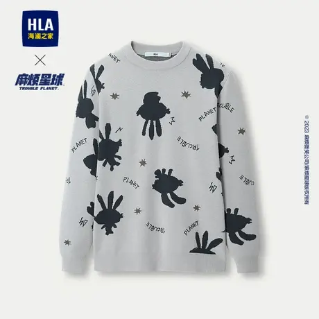 HLA/海澜之家麻烦星球联名系列长袖针织衫23秋新款圆领卡通毛衣男商品大图