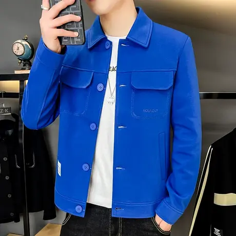 2023男士克莱因蓝外套春秋修身翻领休闲春秋季男装夹克百搭潮牌商品大图