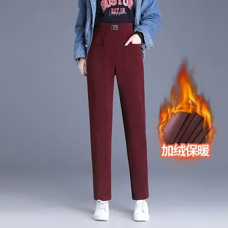 加绒哈伦裤女秋冬2023新款松紧高腰显瘦小脚裤百搭保暖长裤休闲裤商品大图