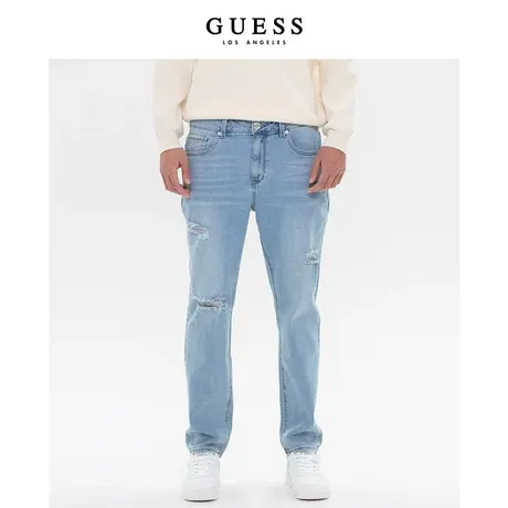 【38上新季】GUESS 款男复古破洞毛边磨损水洗宽松牛仔裤商品大图