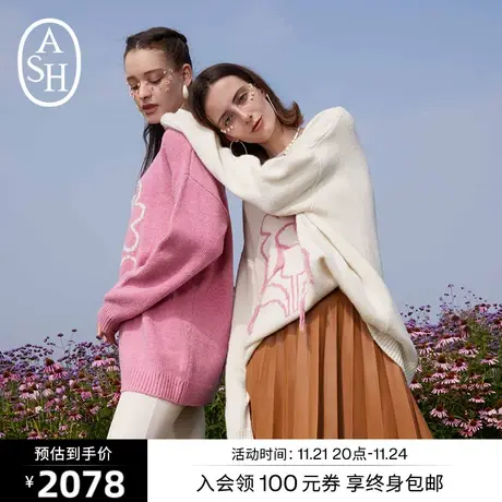 ASH女装秋冬新款宽松圆领针织衫提花羊毛百搭潮流毛衣上衣图片