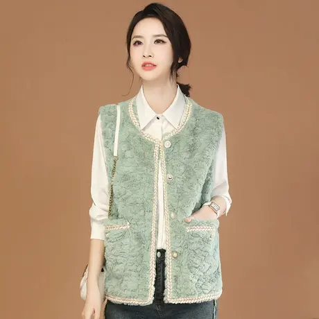 韩潮袭人小香风圆领羊羔毛绒厚马甲外套女2023冬装新款高级感马夹图片