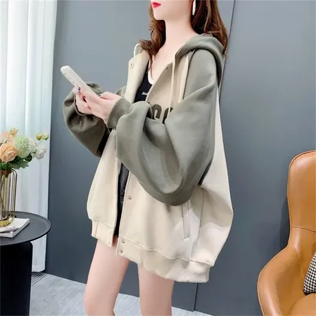 宽松慵懒风休闲连帽卫衣外套女秋季2022年新款韩版学院风百搭上衣商品大图