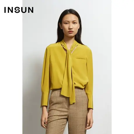 INSUN恩裳秋季绑带V领轻职场轻薄衬衫商品大图