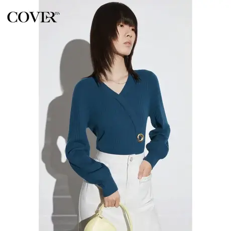 COVER春季巴素兰美丽诺羊毛V领灯笼袖毛衣商品大图