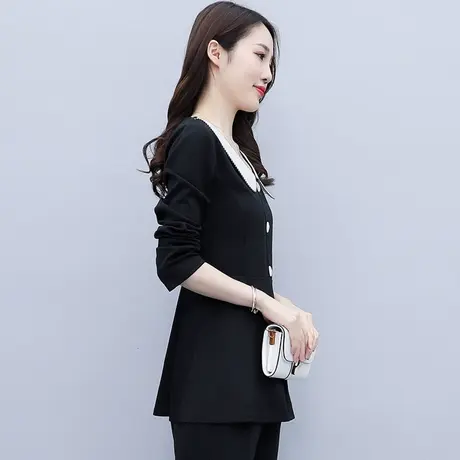 打底衫女春秋季2023年新款娃娃领上衣长袖t恤设计感内搭洋气黑色商品大图