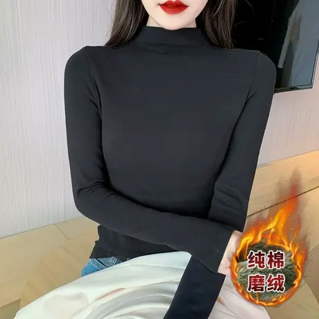 纯棉半高领长袖打底衫女秋冬季加厚黑色t恤内搭上衣白色新款体恤商品大图