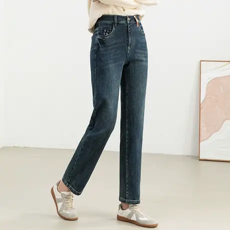 高腰直筒牛仔裤女2023新款春秋女裤秋季裤子小个子九分窄版烟管裤商品大图