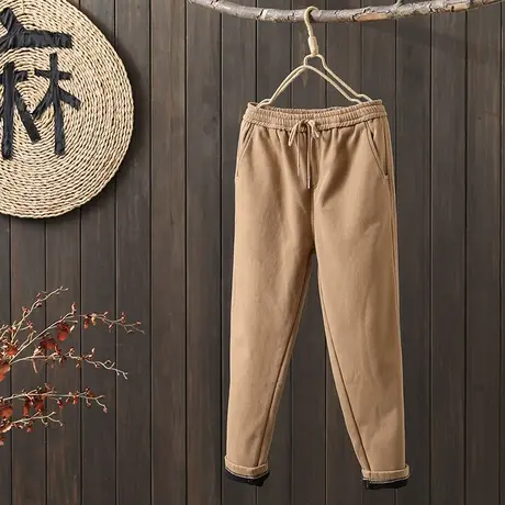 枫谜2022年冬季新款松紧腰系带加绒加厚休闲百搭直筒哈伦裤图片