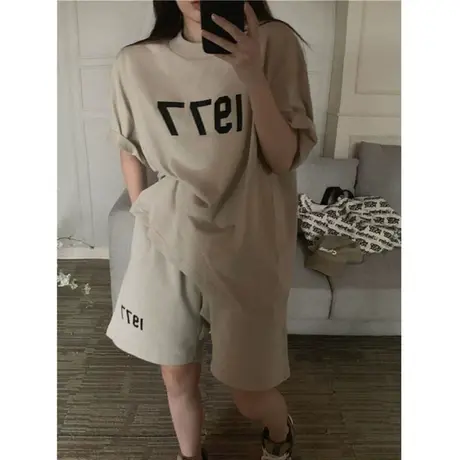 网红盐系炸街运动服套装跑步女夏季薄款短袖短裤小个子休闲两件套商品大图