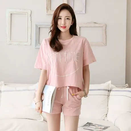 短袖T恤上衣短裤运动服套装女夏季新款学生宽松大码纯棉两件套夏图片