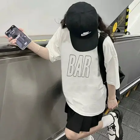 遮屁股仿棉t恤女短袖2023夏季新款大码减龄中长款宽松欧洲站上衣商品大图