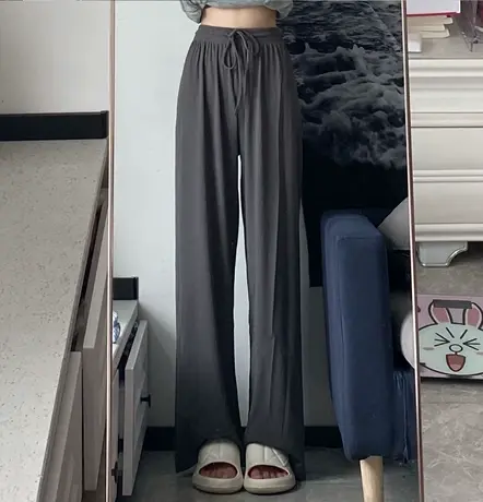 冰丝阔腿裤女春秋2023新款高腰显瘦垂感裤子夏百搭休闲直筒拖地裤图片