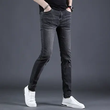 香港夏季黑色牛仔裤男款2025新款修身小脚韩版弹力百搭男士裤子薄图片