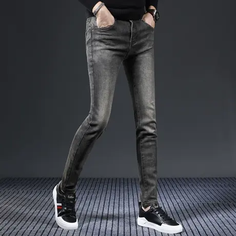 咖啡色牛仔裤男秋冬款2023新款修身小脚裤高端弹力休闲男装裤子商品大图