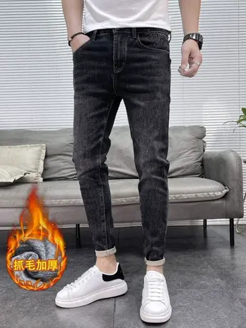 牛仔裤男艾堡尼旗舰店官方正品加绒保暖休闲长裤潮流加厚牛仔裤男商品大图