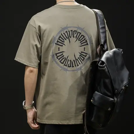 美式潮牌短袖t恤男士纯棉半袖夏季2024新款宽松大码男款印花体恤商品大图