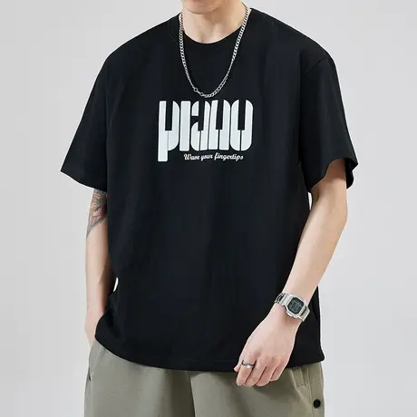 夏季潮牌男士短袖T恤夏天纯棉字母印花宽松圆领上衣2024新款男装商品大图