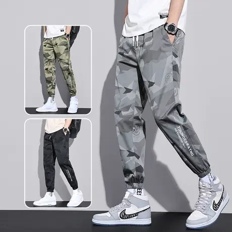 夏季薄款迷彩工装裤男束脚宽松九分哈伦休闲裤子男裤潮牌夏天夏裤商品大图