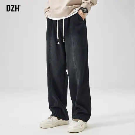 男士松紧腰牛仔裤男夏季薄款新款直筒宽松运动裤子男裤休闲裤长裤商品大图